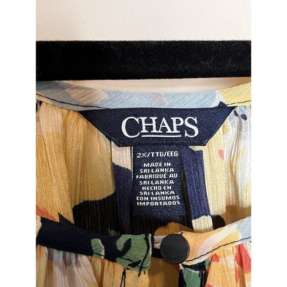 NWT CHAPS Georgette Ruffle Sleeve Peasant Blouse Yellow & Navy Floral Size 2X - Picture 5 of 8